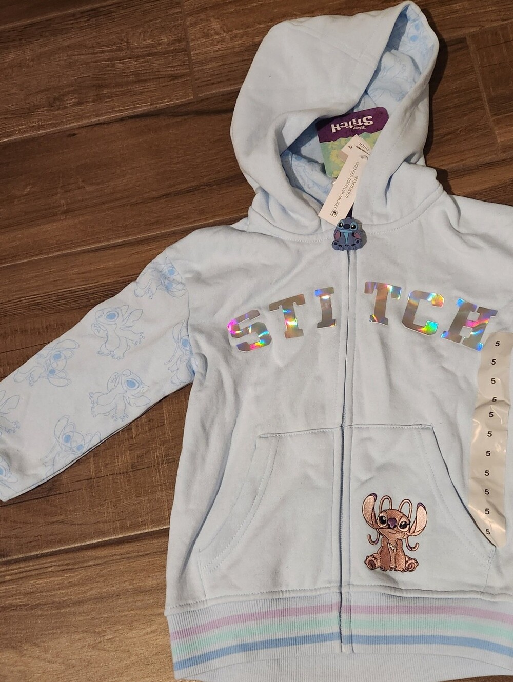 Kids White Hoodie with Stitch & Angel Graphic